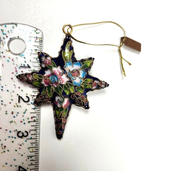 Cloisonne Star Ornament Christmas Discovery Store Blue Floral 3.5 inch Tag - Picture 4 of 8
